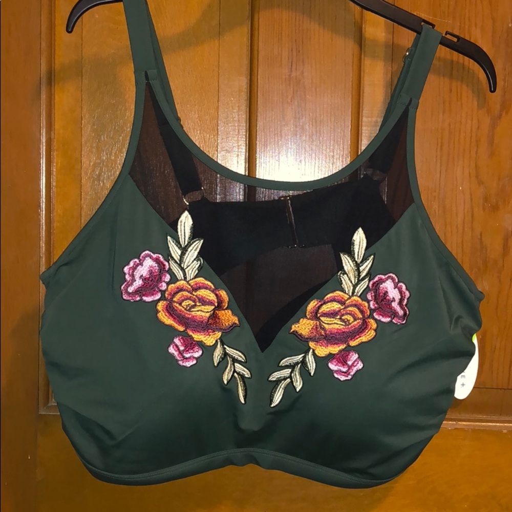 Boutique+ swim top - green with flowers